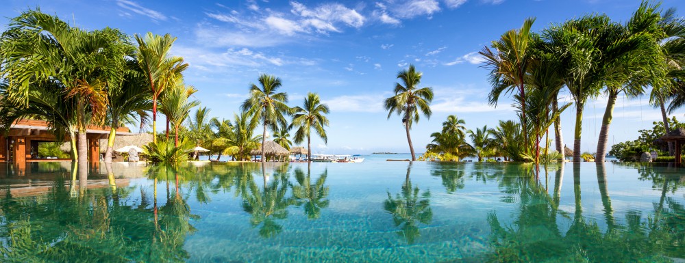 Słoneczna tropikalna plaża z palmami