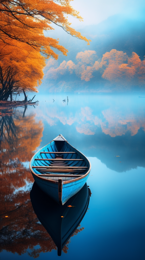 barque sur lac dans la brume