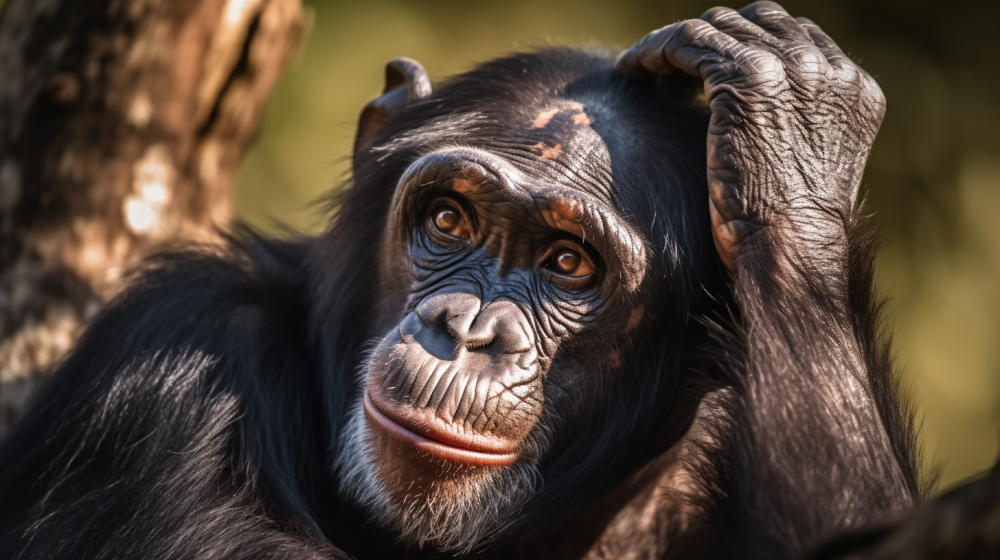 chimpanzé se gratte la tête 