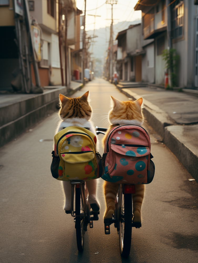 deux chats en route pour l'école