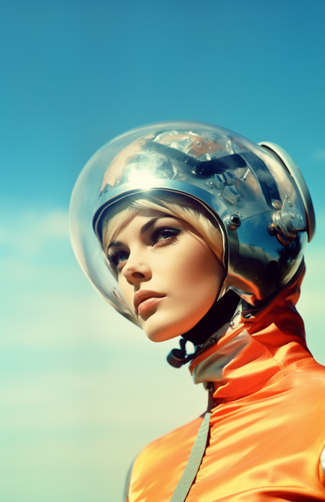 femme pilote tenue orange et casque