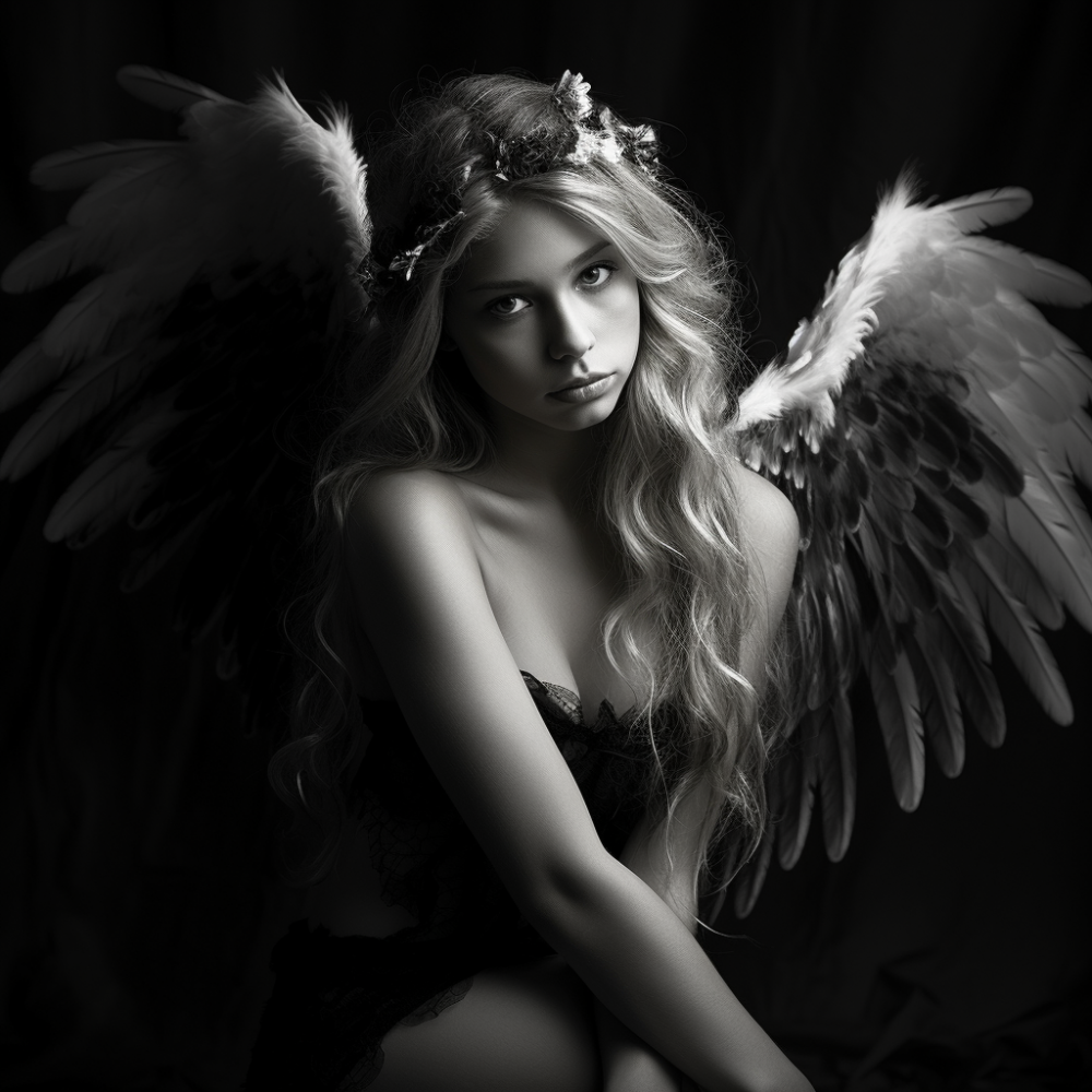 l'ange en noir et blanc