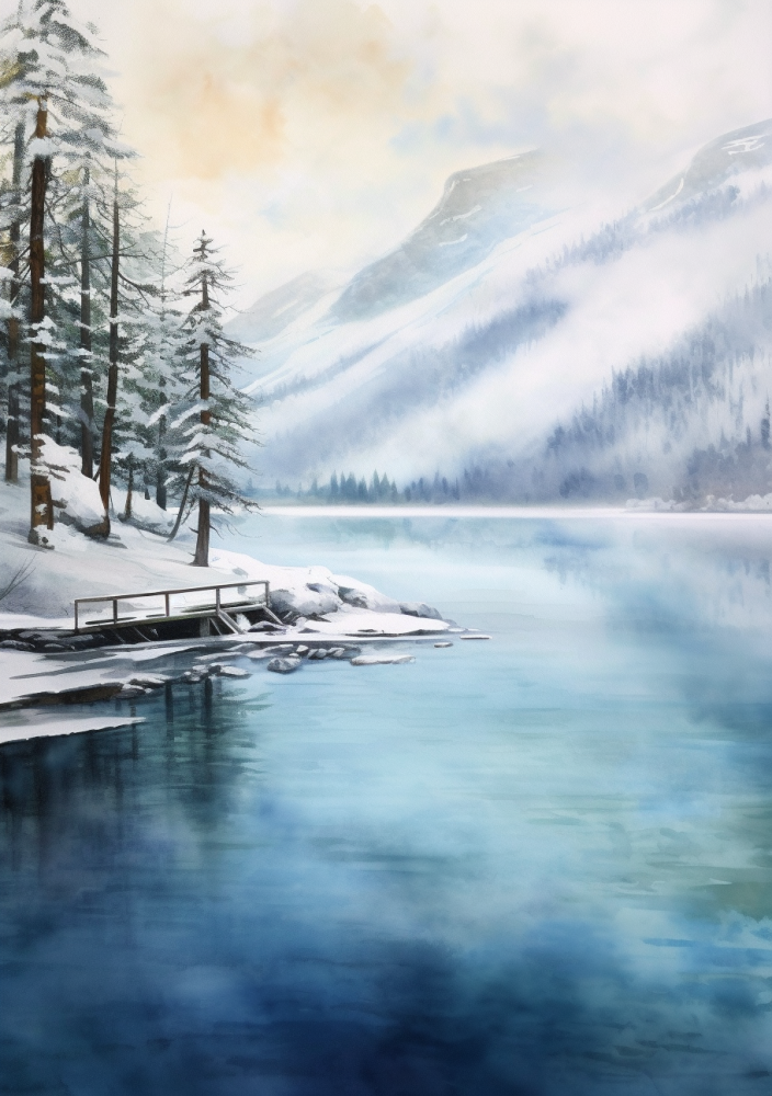 lac en hiver peinture