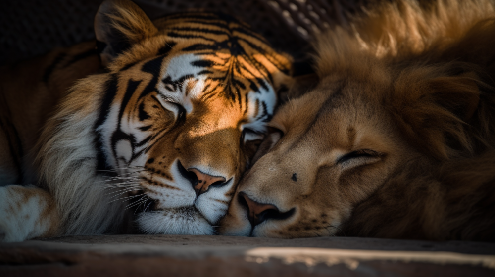 lion et tigre calin