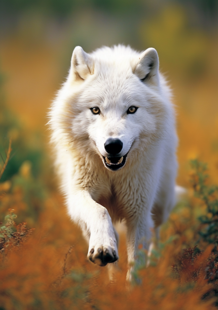 loup blanc dans prairie