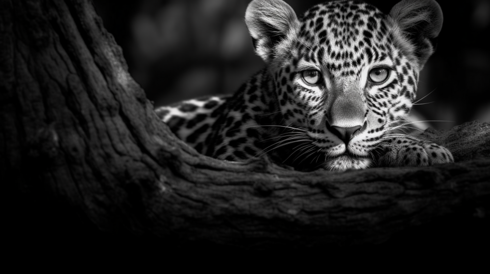 regard de leopard noir et blanc