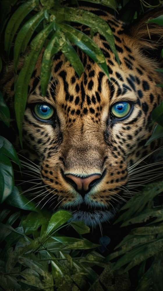 tete leopard dans feuillage