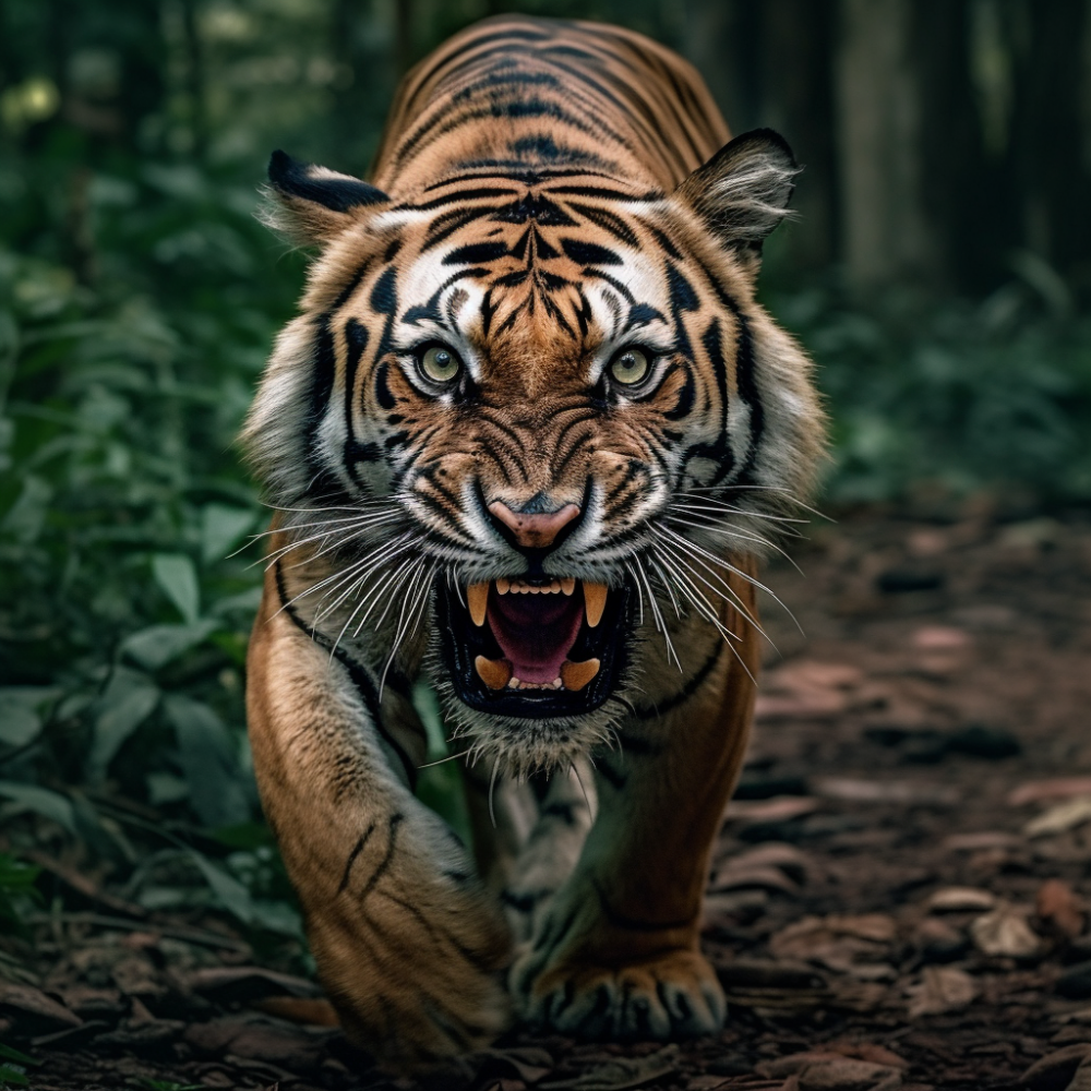 tigre rugit dans foret leger